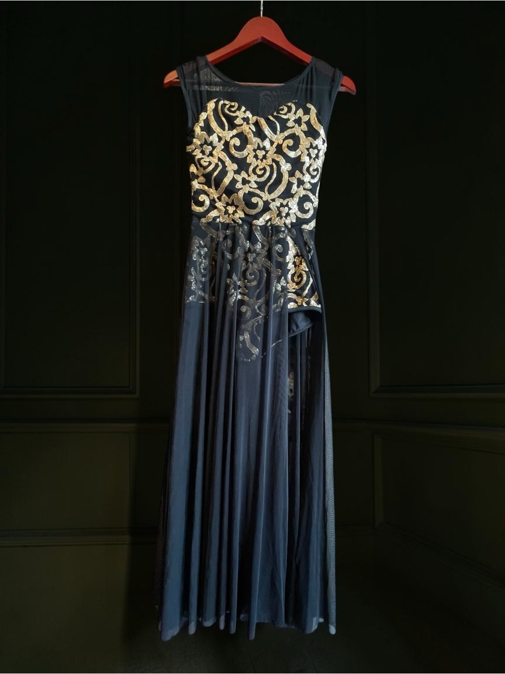 Weissman Black & Gold Sequin Mesh Formal Dress Dance, Prom, Evening Gown Small
